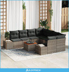 Set vrtnih kauča Set od 9 Siva Poli ratan Set vrtnih kauča - NOVO