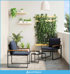 Setovi namještaja s jastukom 3 pcs Siva i tamnoplava Ratan - NOVO