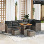 Sjedeća garnitura za vrt 9 pcs Siva Poli ratan i čelik s prahom