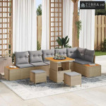 Sjedeća garnitura za vrt s jastukom 9 pcs Bež Poli ratan