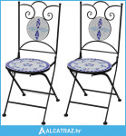 Sklopive bistro stolice 2 kom keramičke plavo-bijele - NOVO