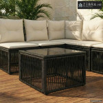 Stol za vrt Crna 55 x 55 x 37 cm PE Rattan i Staklo - Crna Staklo i uv