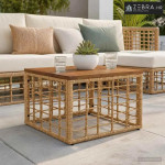 Stol za vrt Prirodna 55 x 55 x 37 cm PE Rattan i Staklo - Prirodna Drv