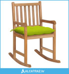 Stolica za ljuljanje s jarko zelenim jastukom masivna tikovina - NOVO