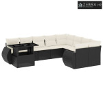 Vrtna garnitura - 10-dijelni set vrtnih sofa s jastucima crni od polir