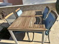 Vrtna Garnitura Stol i 4 Stolice zeljezo/drvo Stol vecina 150cm x 89cm