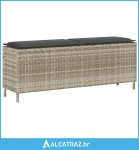 Vrtna klupa s jastukom svijetlosiva 110x30x40,5 cm poli ratan - NOVO