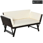 Vrtna sofa od poliratana, dvosjed, čelični okviri, smeđa, 129x63x67 cm