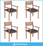 Vrtne stolice s antracit jastucima 4 kom od masivne tikovine - NOVO