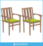 Vrtne stolice s jarko zelenim jastucima 2 kom masivna tikovina - NOVO