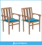 Vrtne stolice s plavim jastucima 2 kom od masivne tikovine - NOVO