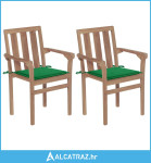 Vrtne stolice sa zelenim jastucima 2 kom od masivne tikovine - NOVO