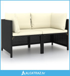 Vrtni dvosjed od poliratana s jastucima crni - NOVO