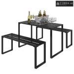Vrtni namještaj za 4 osobe, 1 stol i 2 klupe, metalni, crni