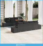 Vrtni sofa set Set od 7 Crna Ratan i tkanina jastučića Vrtna sofa - NO
