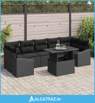 Vrtni Sofa Set Set od 8 Crna Ratan i Poliester Vanjski Stol - NOVO