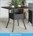 Vrtni stol sa staklenom pločom crni 80x80x75 cm od poliratana - NOVO