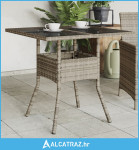 Vrtni stol sa staklenom pločom sivi 80x80x75 cm od poliratana - NOVO