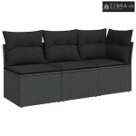 Vrtna sofa s jastucima za 3 osobe, crna, poliratan - Crna kutna + 2x s