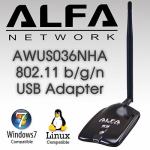 ALFA AWUS036NHA IEEE 802.11b/g/n Wireless USB adapter,150 Mbps