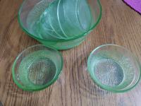 zelenkasta staklena velika zdjela f20cm + 6malih f10cm