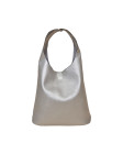Velika vrećasta torba srebrne boje s čvrstom ručkom i unutarnjom torbo