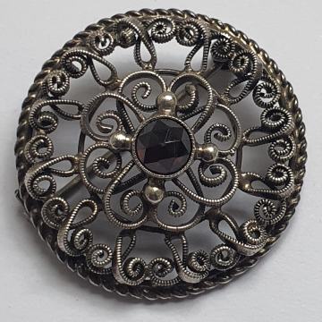 BROŠ SREBRO 925 crvenkasti kamen granat