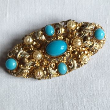 POSEBAN BROŠ S TIRKIZOM I SEDEFOM