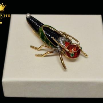 ZLATNI BROŠ 18K 18,70G S DIJAMANTIMA 0,15ct / R1, RATE!