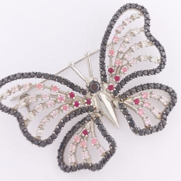 ZLATNI BROŠ LEPTIR, RAZNOBOJNI CIRKONI 14K (585) 10,88g NOVO GOLD SHOP