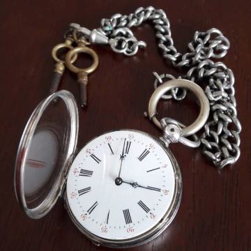 DŽEPNI SREBRNI SAT KEY WIND 1880. godina-PERFEKTNO STANJE