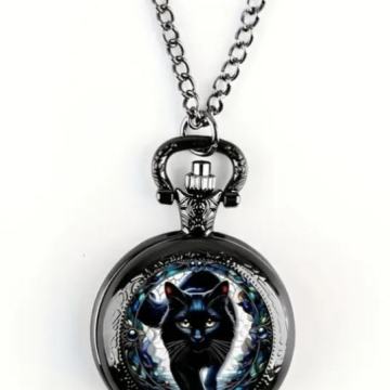 Gotički đepni sat (crna mačka)