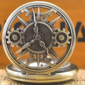 Kvarcni džepni sat brončane boje s mehaničkim uzorkom šupljih zupčanik