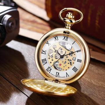 Muški luksuzni kvarcni džepni sat zlatne boje s podebljanim lancem