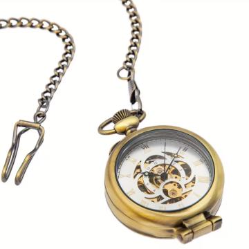 Vintage mehanički džepni sat s povećalom - čvrsti lanac, zlatna boja