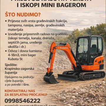 ISKOPI MINI BAGEROM + ODVOZ I DOVOZ
