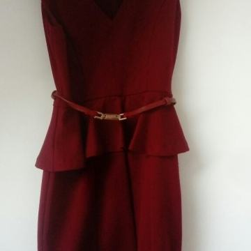 Crvena bordo peplum uska haljina 36