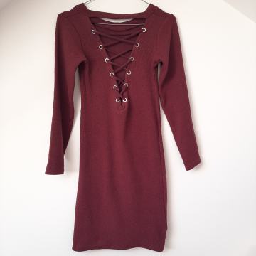 Bordo uska pletena zimska sexy haljina 36