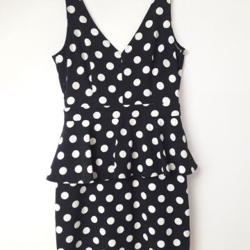 Crno bijela peplum haljina na točkice HM novo 38