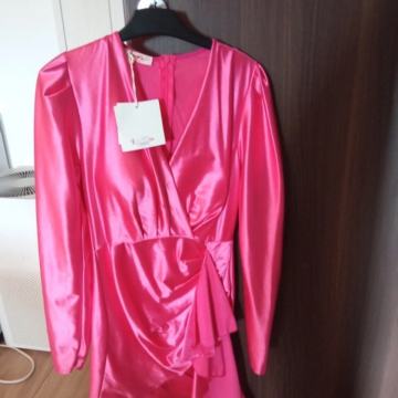 Roza satenska haljina, novo s etiketom