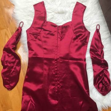 Svecana šivana satenska haljina+rukavice+naušnice poklon