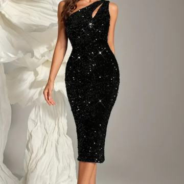 Svečana šljokičasta crna haljina