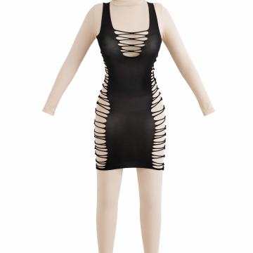 Valentinovska prozirna crna haljina s prorezima – mini