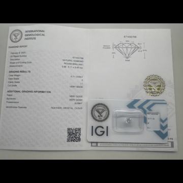 Dijamant  I1, F, IGI, 0.71ct