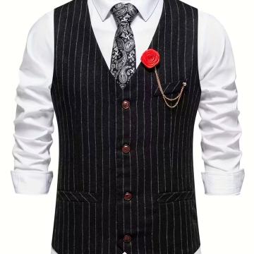 Muški poslovni prsluk s prugama i uzorkom ruže, krojen, britanski stil