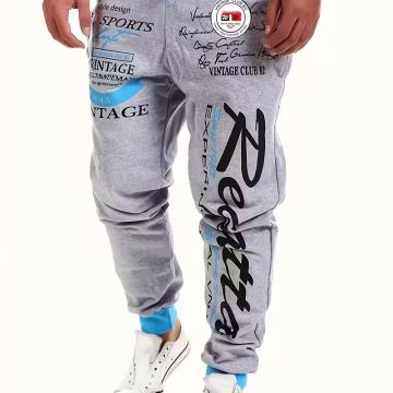 Nove ležerne muške hlače s elastičnim strukom i printom slova, široke