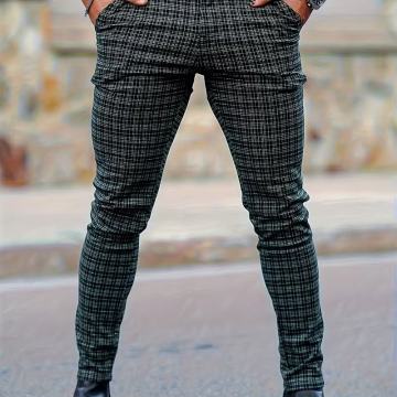 Muške elegantne cvjetne karirane hlače slim kroja s džepovima