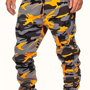 Muške ležerne camo jogger hlače - elegantni narančasto-sivi print