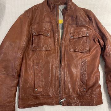 Boss Orange smeda kozna muska jakna prava koza