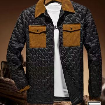 Muška ležerna crna prošivena jakna sa zelenim kariranim rukavima